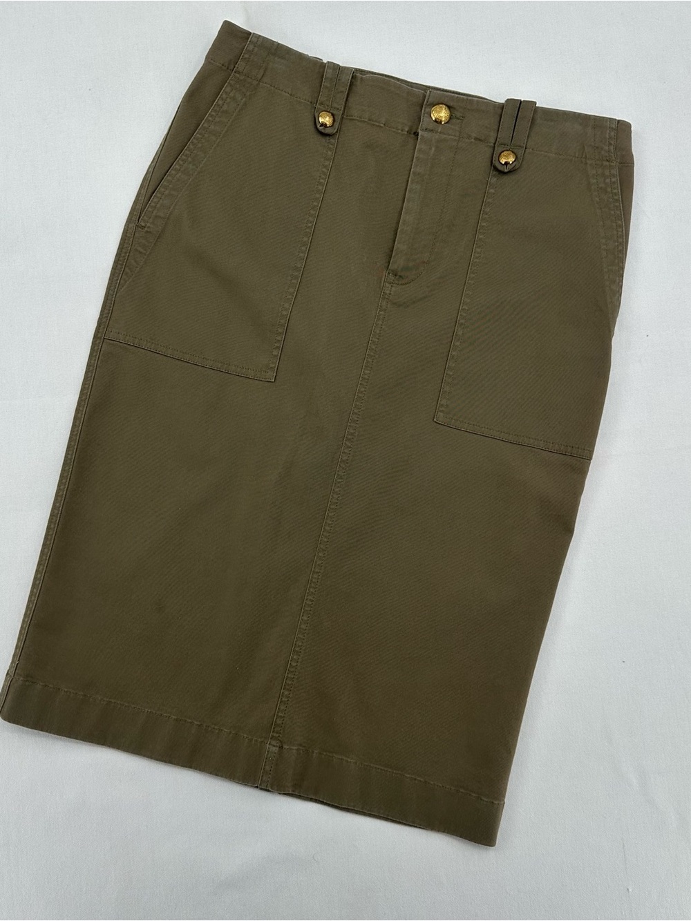Lauren Ralph Lauren Olive Military Pencil Skirt Gold Crest Buttons Size 8